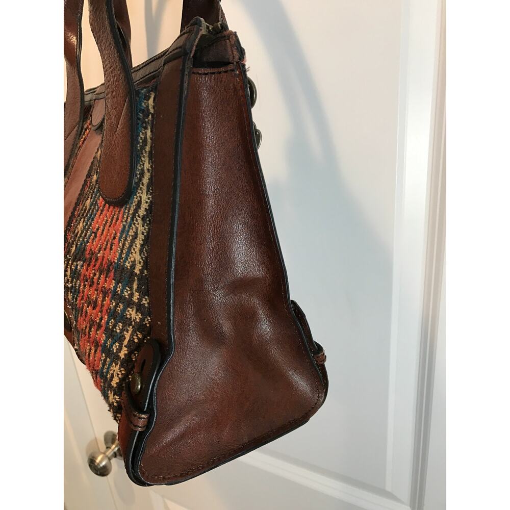 Fossil Vintage Reissue Satchel in Leather and Plaid Tweed Panels - Picture 4 of 11